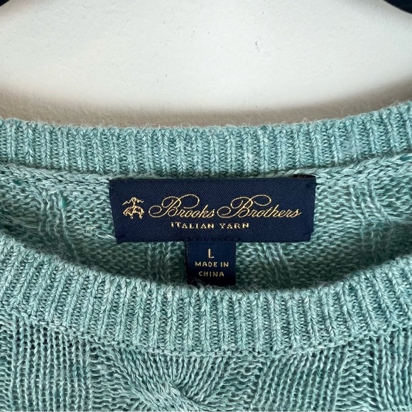 Brooks Brothers 100% Linen Cable Knit Sweater Blue Size L - Picture 2 of 7